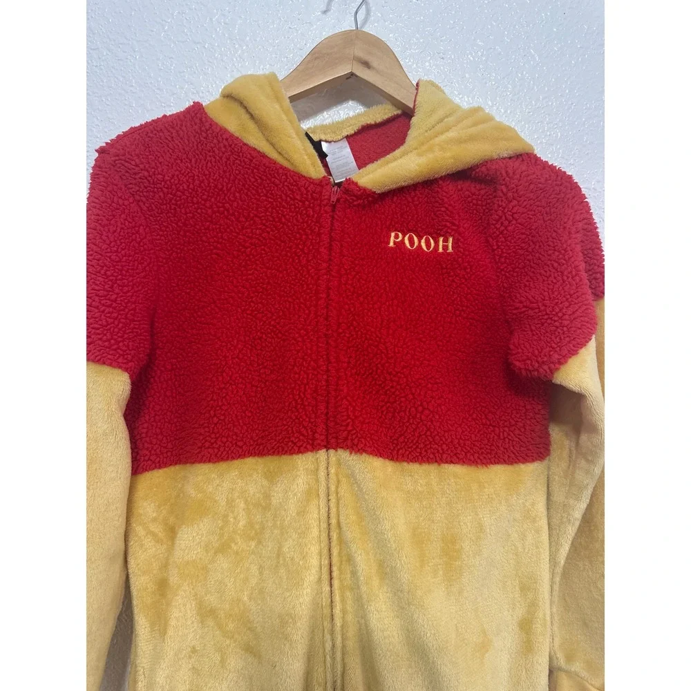 Disney Winnie the Pooh Red Yellow Fleece Hooded Onesie Pajamas  Long Sleeve - Picture 5 of 13